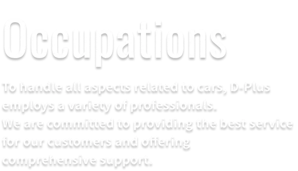 Occupation Introduction. To address all aspects of vehicles, D-Plus employs a variety of professionals. We strive to provide the best service for our customers and offer comprehensive support.